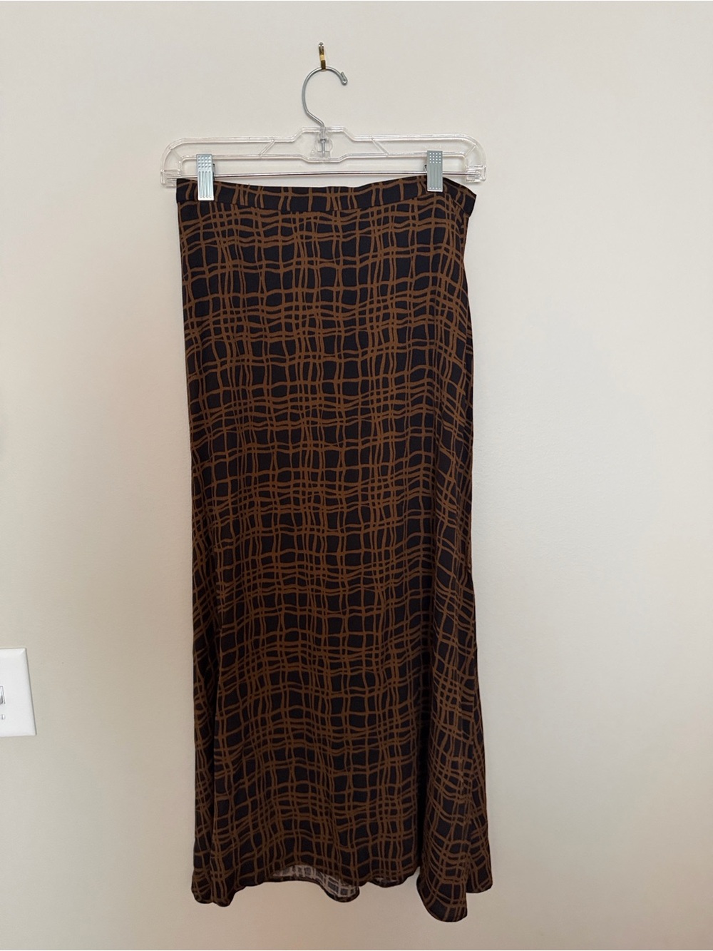 Reformation Black and Brown Grid-Print Maxi Skirt